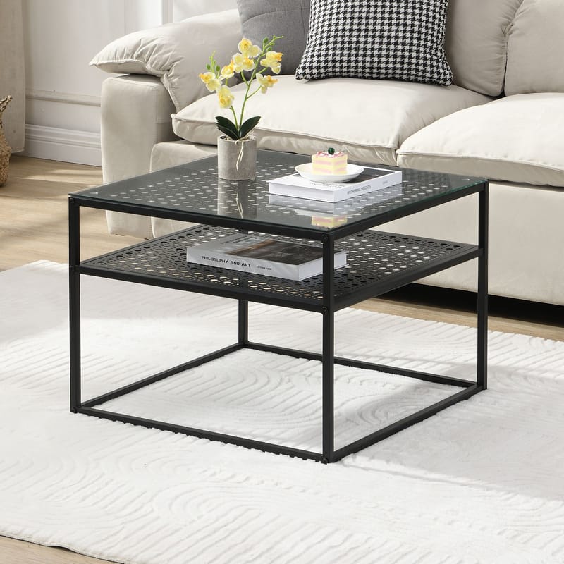 Galaro sofabord 60 cm - Transparent og matsort - Møbler - Borde - Sofabord - Sofabord med opbevaring