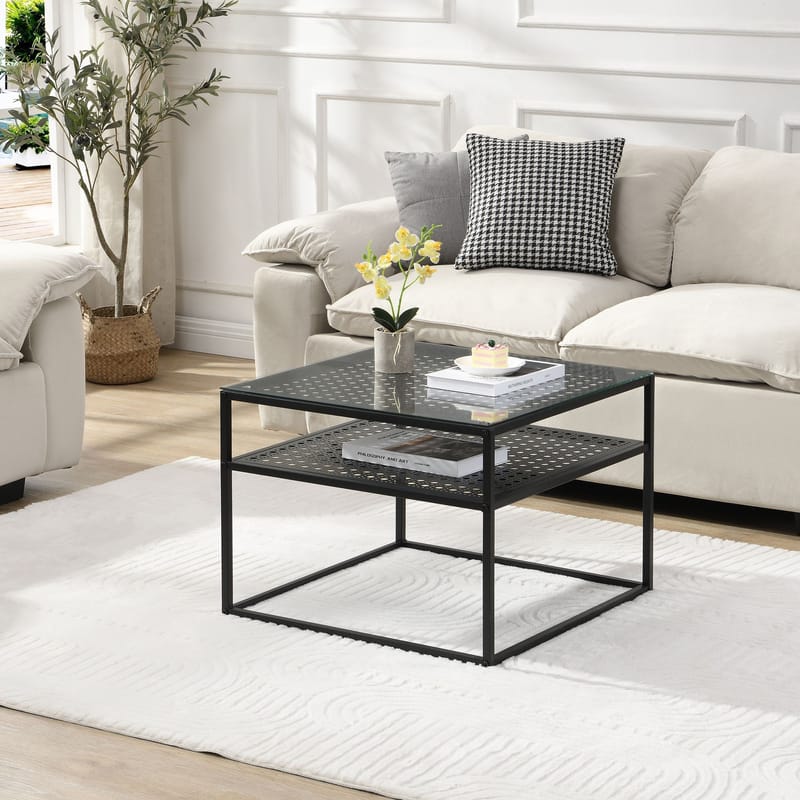 Galaro sofabord 60 cm - Transparent og matsort - Møbler - Borde - Sofabord - Sofabord med opbevaring