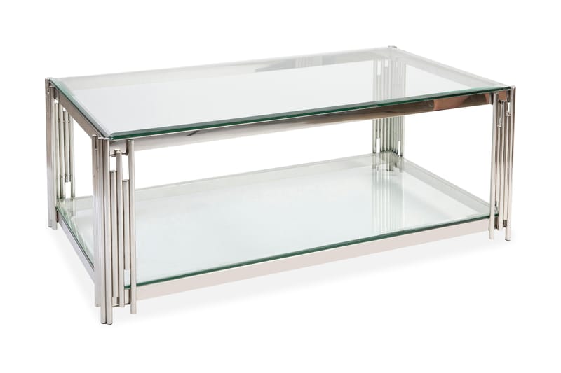 Galciana Sofabord 130 cm med Opbevaring Hylde - Glas/Krom - Sofabord