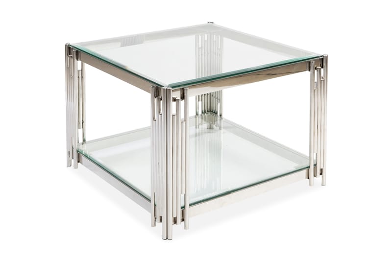 Galciana Sofabord 70 cm med Opbevaring Hylde - Glas/Krom - Sofabord