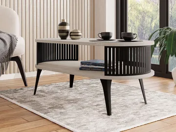 Galia Sofabord 100 cm Ovalt - Beige|sort - Møbler - Borde - Sofabord