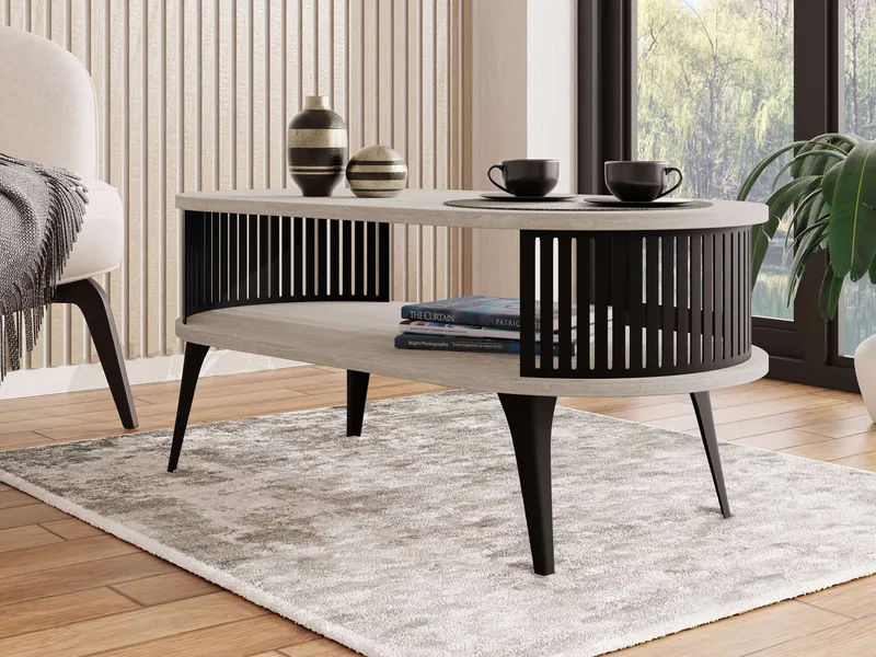 Galia Sofabord 100 cm Ovalt - Beige|sort - Møbler - Borde - Sofabord