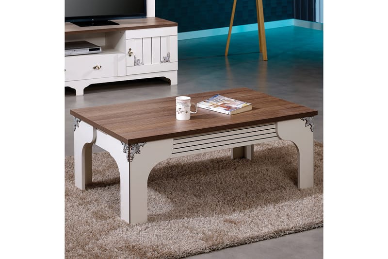 Gaszpar Sofabord 110 cm - Hvid/Valnød - Møbler - Borde - Sofabord