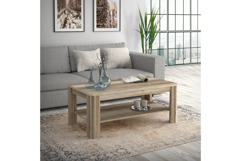 Gomon Sofabord 110 cm med Opbevaring Hylde - Brun - Møbler - Borde - Sofabord