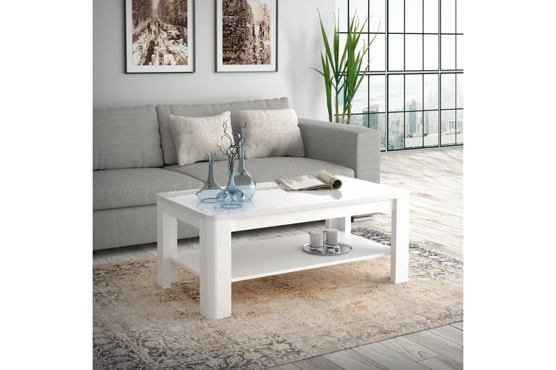 Gowhole Sofabord 110 cm med Opbevaring Hylde - Hvid - Sofabord
