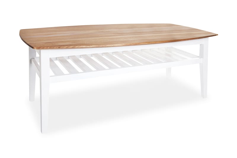 Grenå Sofabord 130 cm Ovalt med Opbevaring Hylde - Eg/Hvid - Sofabord med opbevaring - Sofabord
