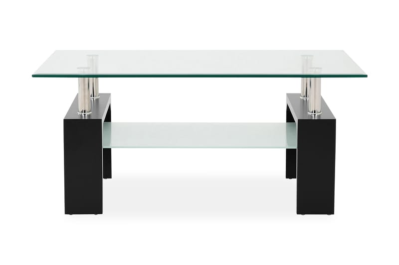 Gylle Sofabord 100 cm med Opbevaring Hylde - Glas/Sort/Krom - Sofabord med opbevaring - Sofabord