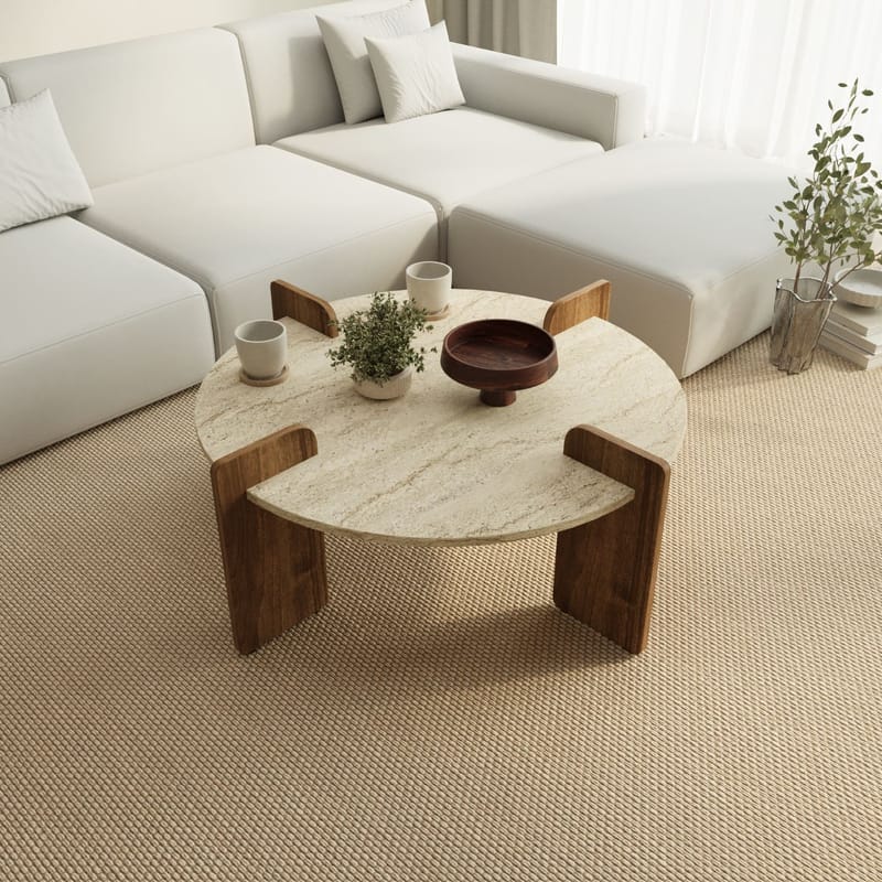 Sofabord Hanah Home Avoure (90 x 35 x 90 cm) Travertine Walnut - Travertin og valnød - Møbler - Borde - Sofabord
