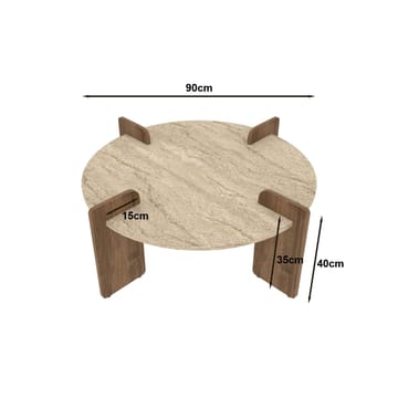 Sofabord Hanah Home Avoure (90 x 35 x 90 cm) Travertine Walnut - Travertin og valnød - Møbler - Borde - Sofabord