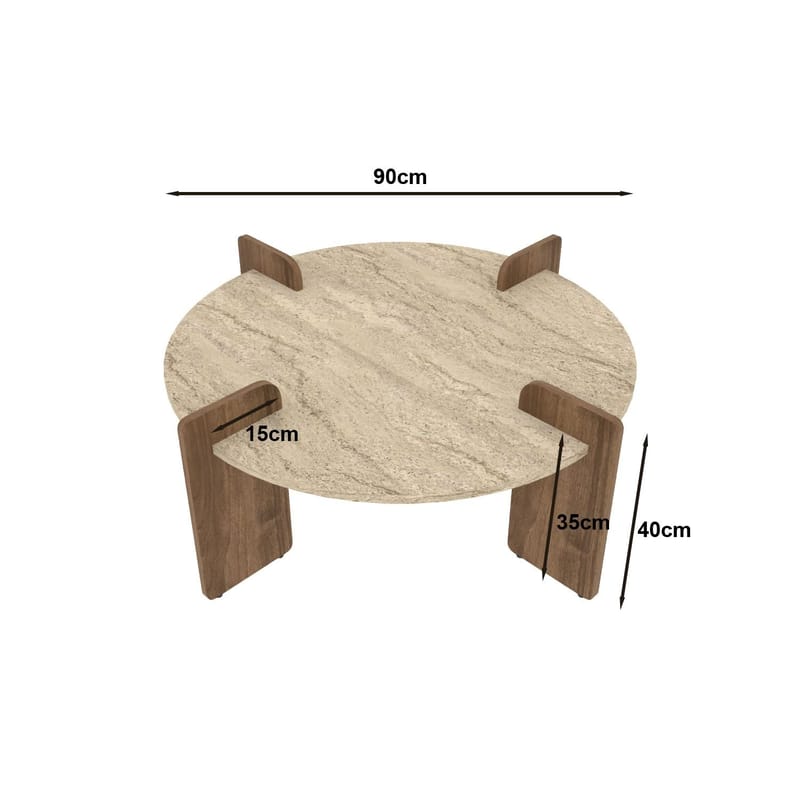 Sofabord Hanah Home Avoure (90 x 35 x 90 cm) Travertine Walnut - Travertin og valnød - Møbler - Borde - Sofabord