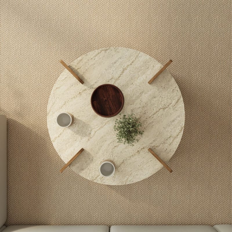 Sofabord Hanah Home Avoure (90 x 35 x 90 cm) Travertine Walnut - Travertin og valnød - Møbler - Borde - Sofabord