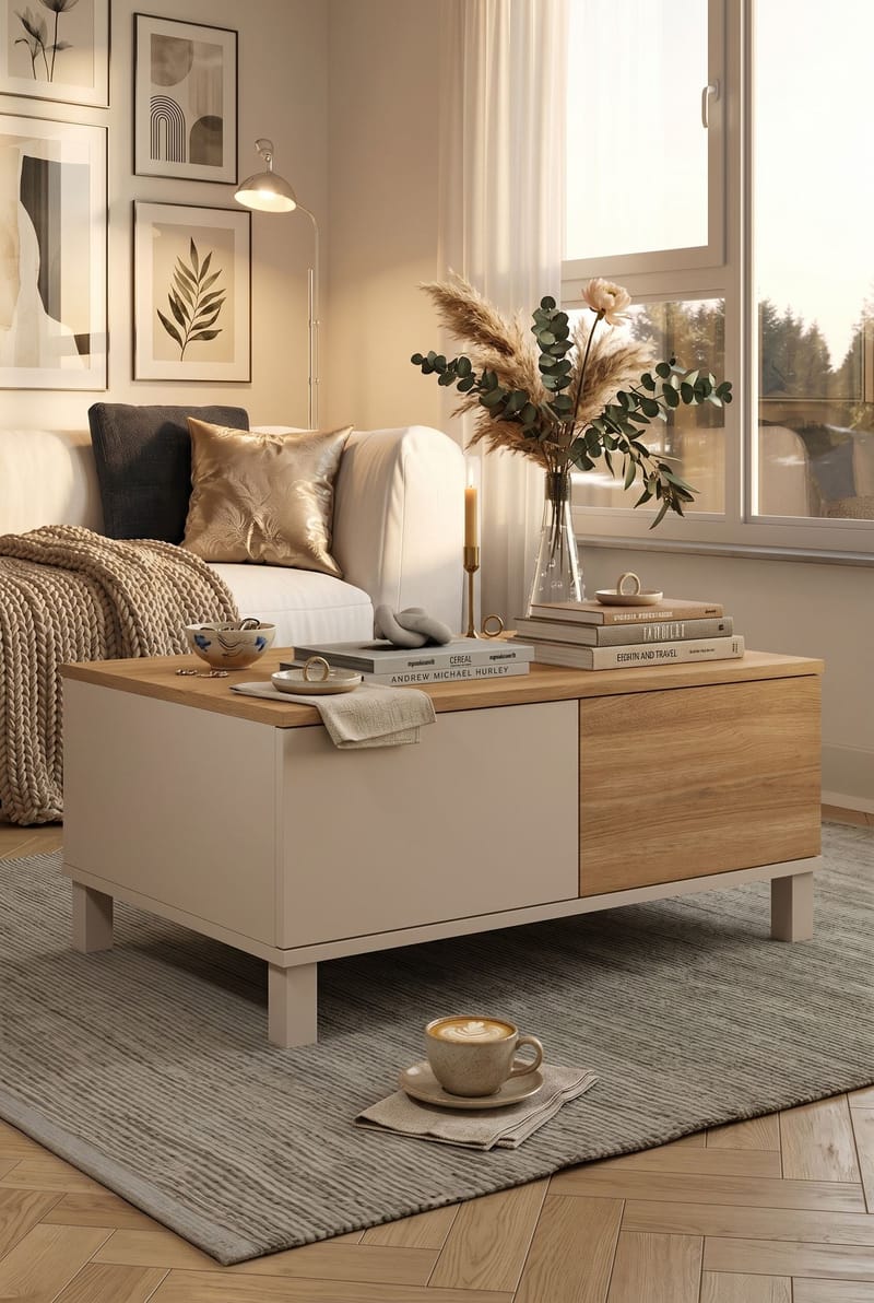 Sofabord Hanah Home Mood (90 x 40 x 60 cm) Sand Oak - Sand og eg - Møbler - Borde - Sofabord