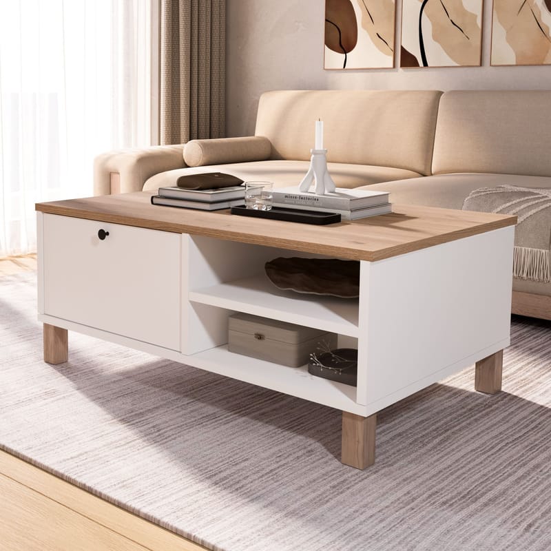 Sofabord Hanah Home Nord (90 x 38,6 x 60 cm) Hvid eg - Hvid og eg - Møbler - Borde - Sofabord