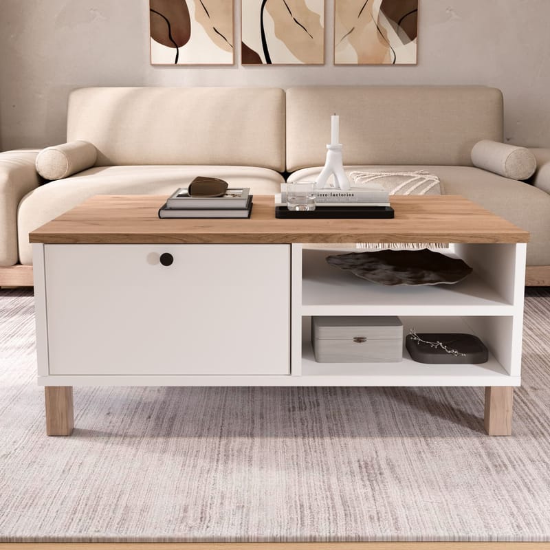 Sofabord Hanah Home Nord (90 x 38,6 x 60 cm) Hvid eg - Hvid og eg - Møbler - Borde - Sofabord
