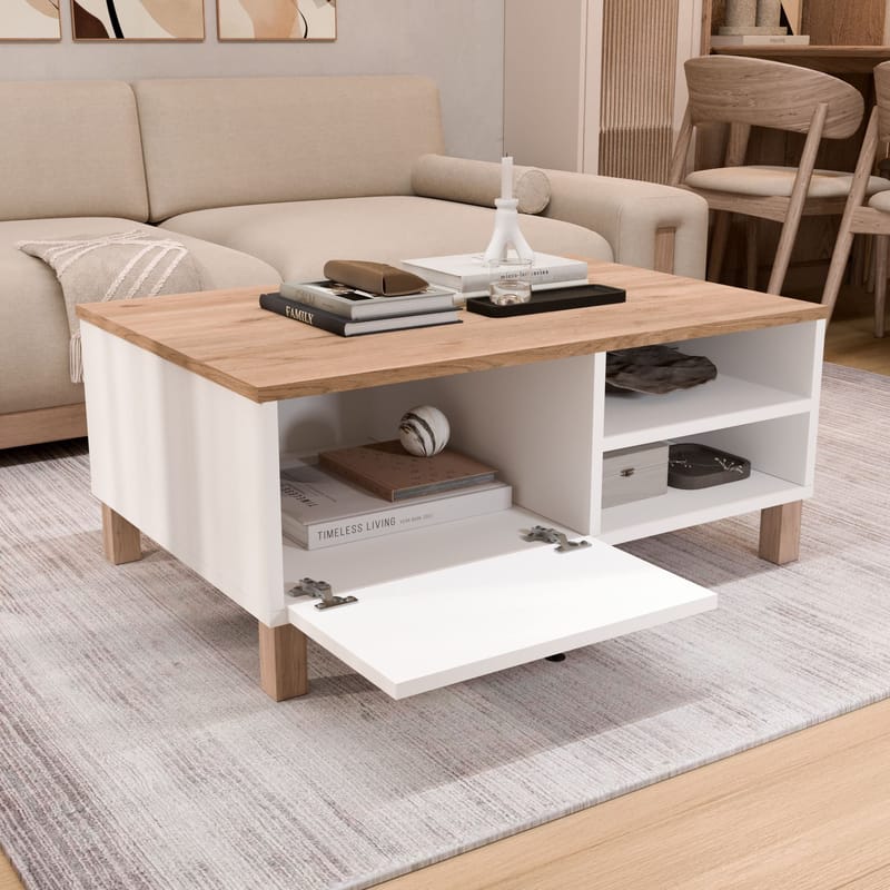 Sofabord Hanah Home Nord (90 x 38,6 x 60 cm) Hvid eg - Hvid og eg - Møbler - Borde - Sofabord