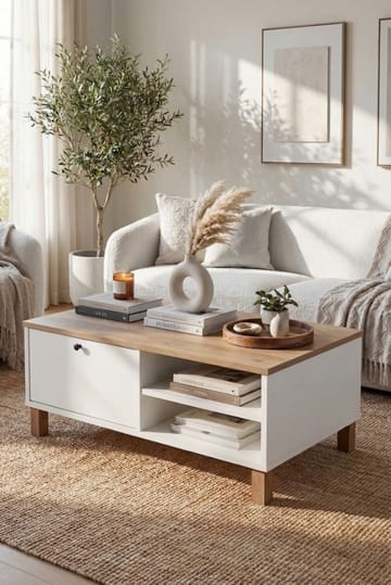 Sofabord Hanah Home Nord (90 x 38,6 x 60 cm) Hvid eg - Hvid og eg - Møbler - Borde - Sofabord