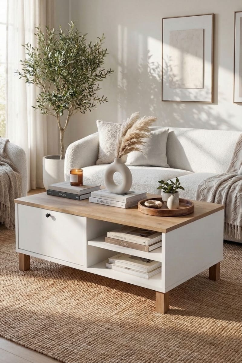 Sofabord Hanah Home Nord (90 x 38,6 x 60 cm) Hvid eg - Hvid og eg - Møbler - Borde - Sofabord
