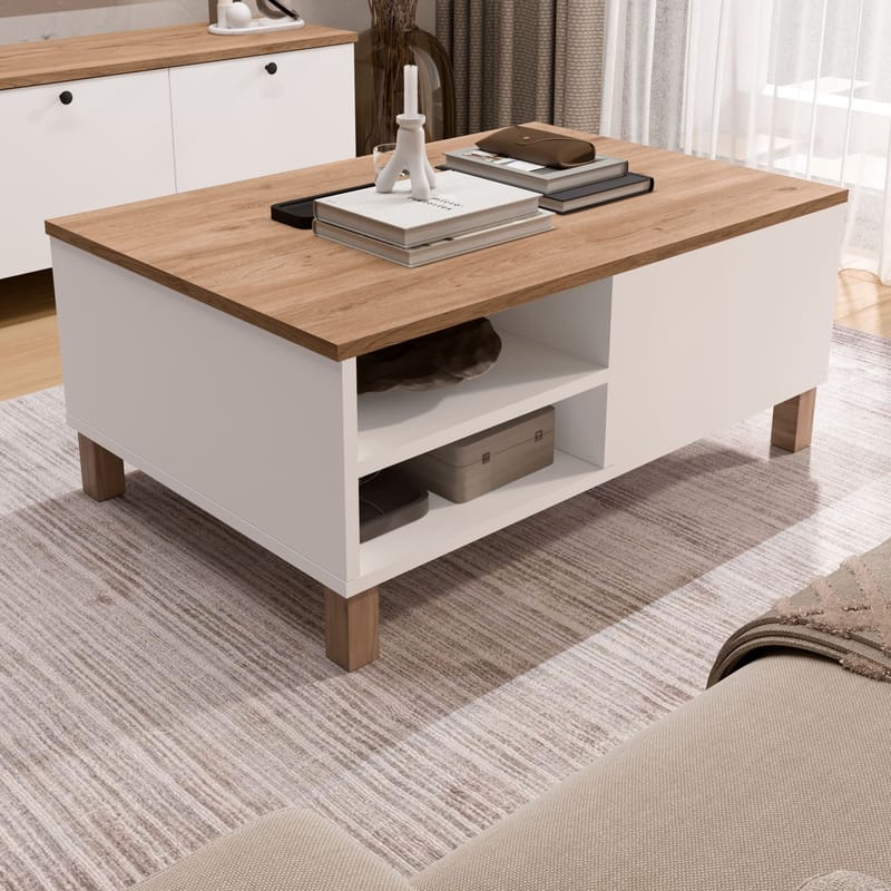 Sofabord Hanah Home Nord (90 x 38,6 x 60 cm) Hvid eg - Hvid og eg - Møbler - Borde - Sofabord