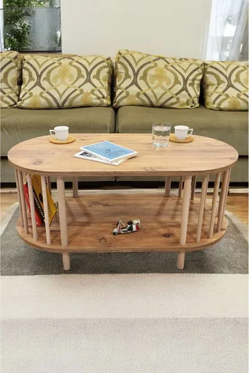 Sofabord Hanah Home Peka Round (90 x 43 x 45 cm) Fyrretræ - Fyrretræ - Møbler - Borde - Sofabord