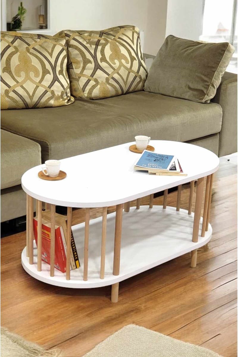 Sofabord Hanah Home Peka Round (90 x 43 x 45 cm) Hvid - Hvid - Møbler - Borde - Sofabord