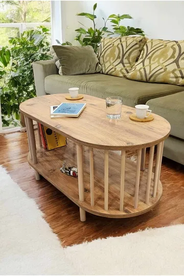 Sofabord Hanah Home Peka Round (90 x 43 x 45 cm) Fyrretræ - Fyrretræ - Møbler - Borde - Sofabord