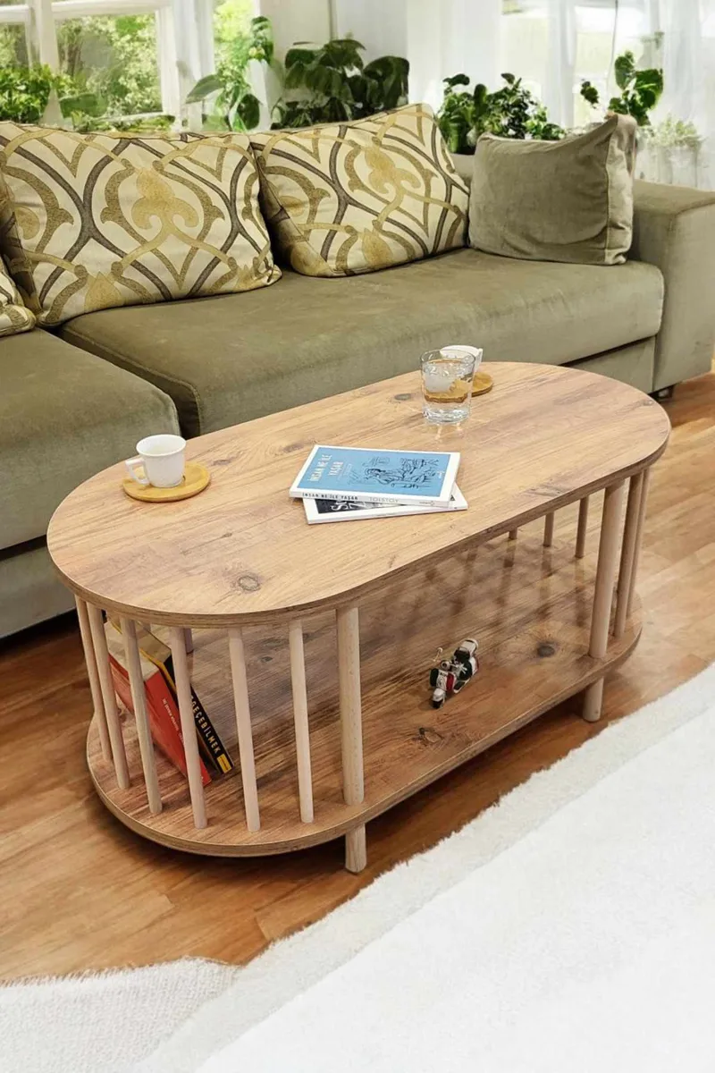 Sofabord Hanah Home Peka Round (90 x 43 x 45 cm) Fyrretræ - Fyrretræ - Møbler - Borde - Sofabord