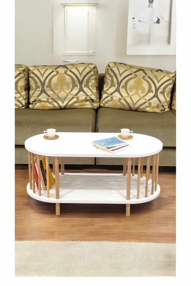 Sofabord Hanah Home Peka Round (90 x 43 x 45 cm) Hvid - Hvid - Møbler - Borde - Sofabord