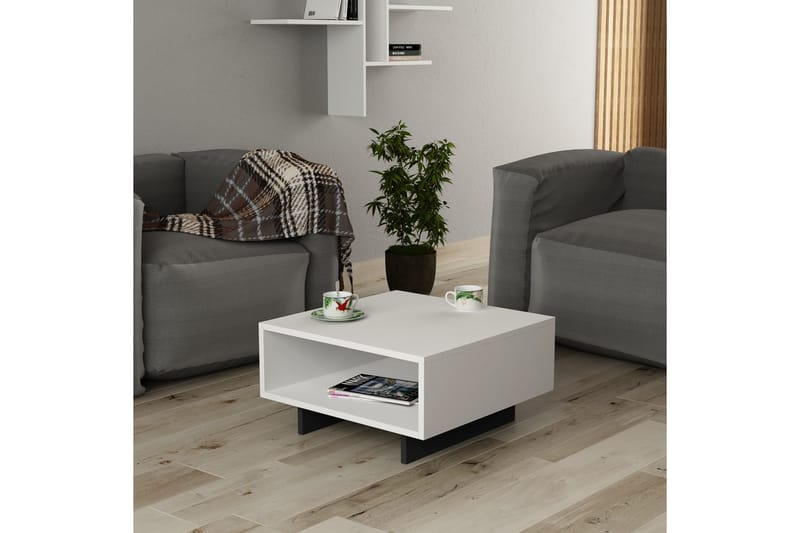 Hapeila Sofabord 60 cm med Opbevaring Hylde - Hvid/Mørkegrå - Sofabord