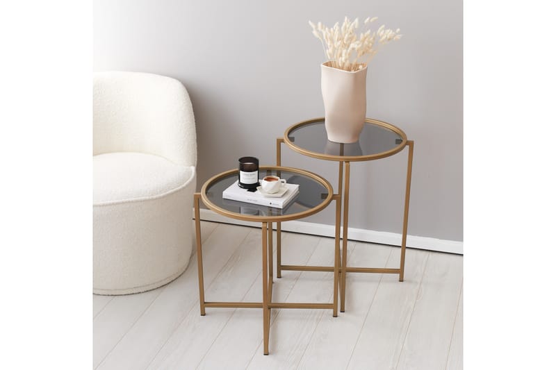 Hardinwre Indskudsbord 50 cm Runt 2 stk - Røget / Guld - Møbler - Borde - Sofabord