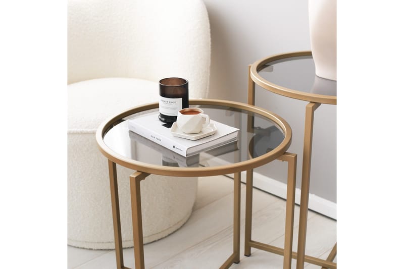 Hardinwre Indskudsbord 50 cm Runt 2 stk - Røget / Guld - Møbler - Borde - Sofabord