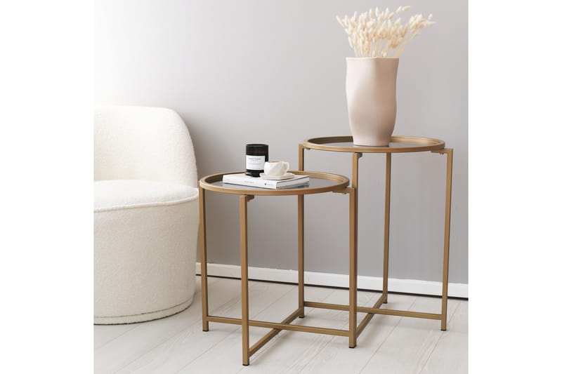 Hardinwre Indskudsbord 50 cm Runt 2 stk - Røget / Guld - Møbler - Borde - Sofabord