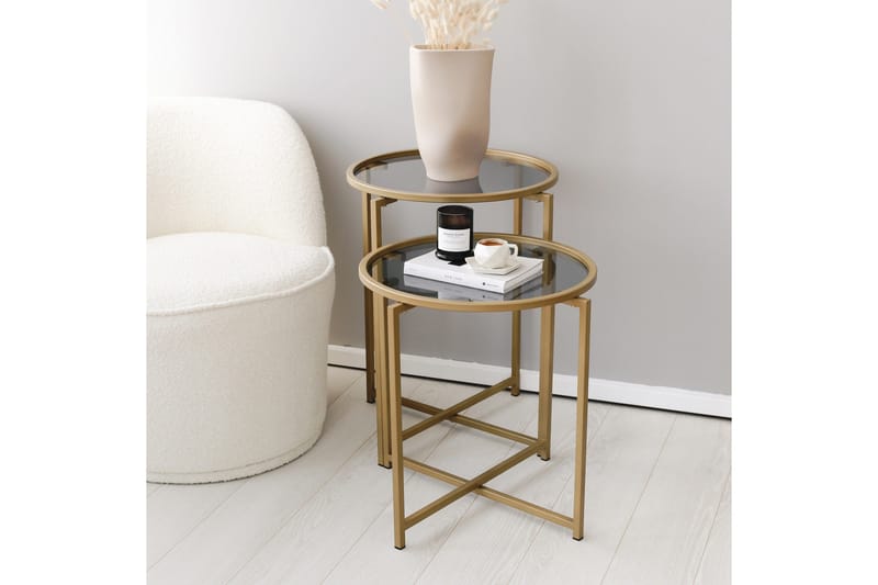 Hardinwre Indskudsbord 50 cm Runt 2 stk - Røget / Guld - Møbler - Borde - Sofabord