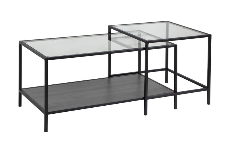 Hasslevik Indskudsbord 90 cm med Opbevaring Hylde 2 Bord - Glas/Sort - Møbler - Borde - Sofabord