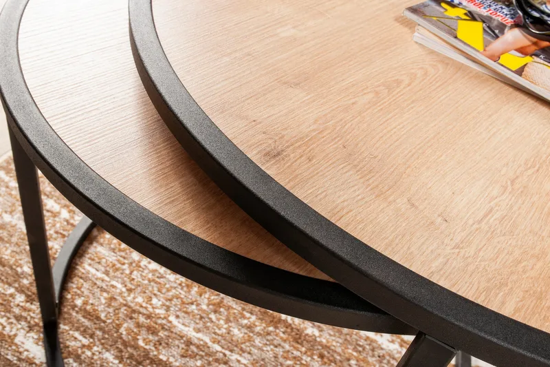 Hejde Indskudsbord 80 cm Rundt 2 Bord - Lysebrun/Sort - Møbler - Borde - Sofabord