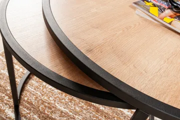 Hejde Indskudsbord 80 cm Rundt 2 Bord - Lysebrun/Sort - Møbler - Borde - Sofabord