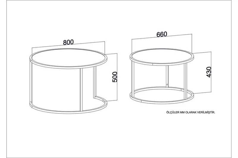 Hejde Indskudsbord 80 cm Rundt 2 Bord - Lysebrun/Sort - Møbler - Borde - Sofabord
