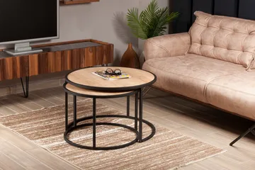 Hejde Indskudsbord 80 cm Rundt 2 Bord - Lysebrun/Sort - Møbler - Borde - Sofabord