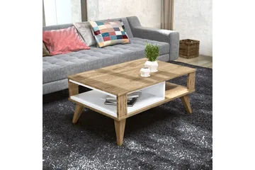 Hejde Sofabord 90 cm med Opbevaring Hylde - Brun/Hvid - Møbler - Borde - Sofabord