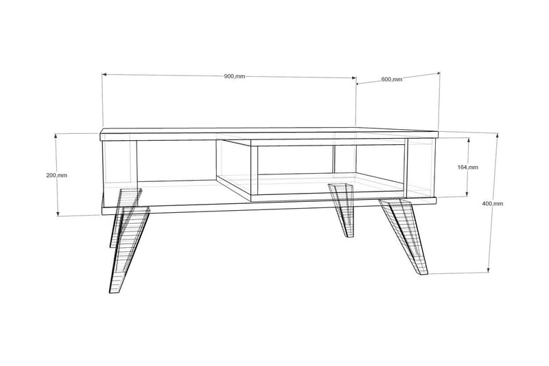 Hejde Sofabord 90 cm med Opbevaring Hylde - Brun/Hvid - Sofabord