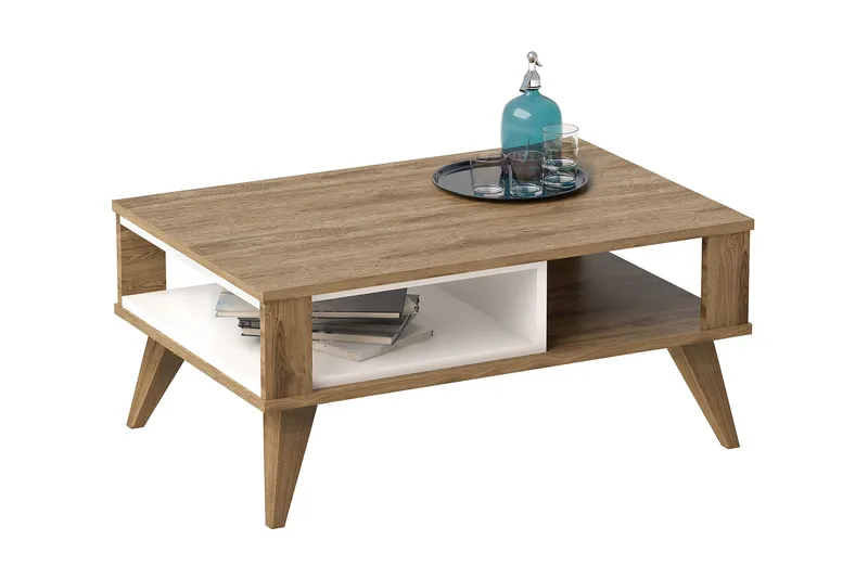 Hejde Sofabord 90 cm med Opbevaring Hylde - Brun/Hvid - Møbler - Borde - Sofabord