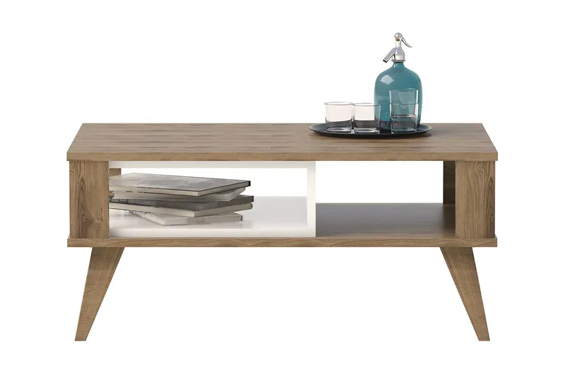 Hejde Sofabord 90 cm med Opbevaring Hylde - Brun/Hvid - Møbler - Borde - Sofabord