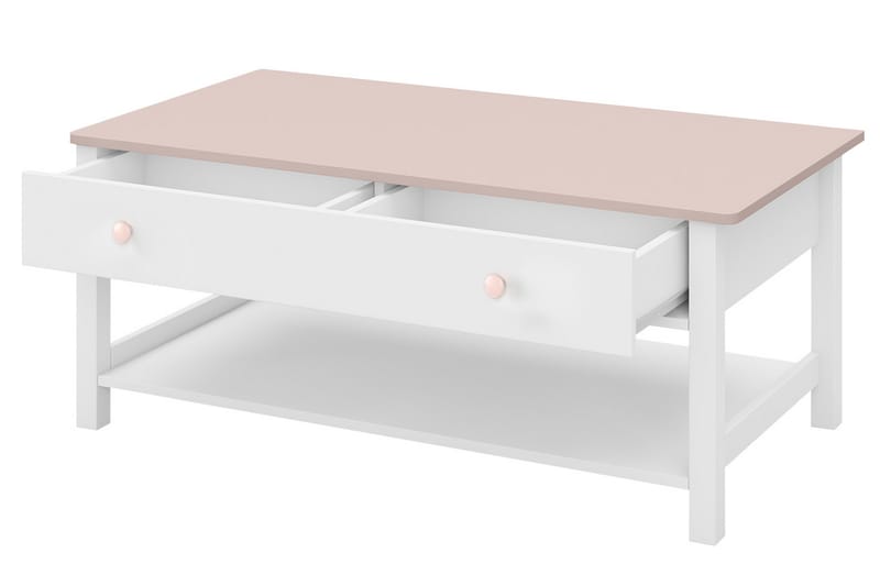Hilts Sofabord 110 cm med Opbevaring Skuffer + Hylde - Hvid/Lyserød - Sofabord