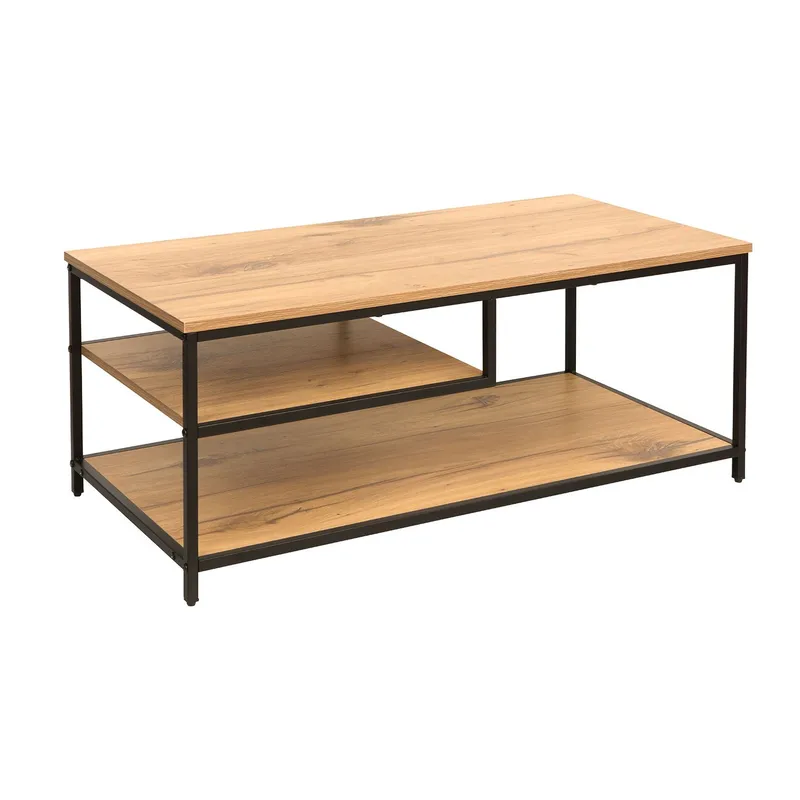 Sofabord HOME4YOU Dimitra 100x50x40 cm rustik/sort, Lyst rustikt træ/sort