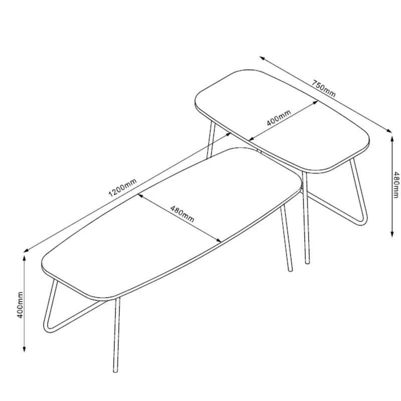 Sofabord HOME4YOU Duo 2 stk. 120x48x40 cm 75x40xh48 cm Ask/sort - ask/sort - Møbler - Borde - Sofabord