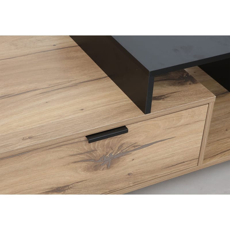 Sofabord HOME4YOU Hannes 90x50x40 cm Rustik / Sort melamin - Lyst rustikt træ / sort - Møbler - Borde - Sofabord