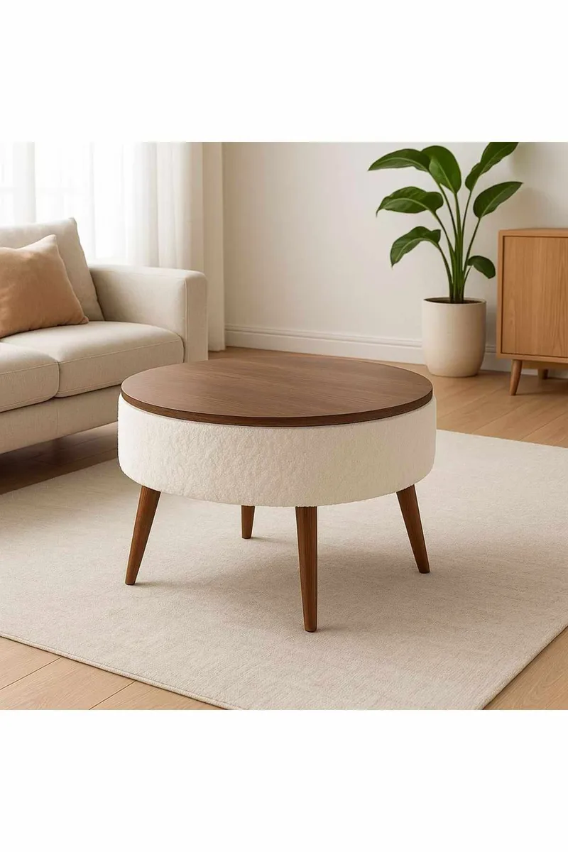 Sofabord Homitis Noya Round (Ø60 x H43 cm) hvid valnød - Møbler - Borde - Sofabord