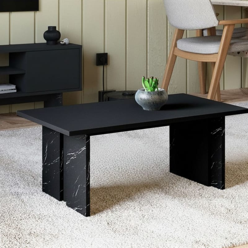 Sofabord Homitis Ravello (90 x 40 x 50 cm) Sort marmor - Møbler - Borde - Sofabord