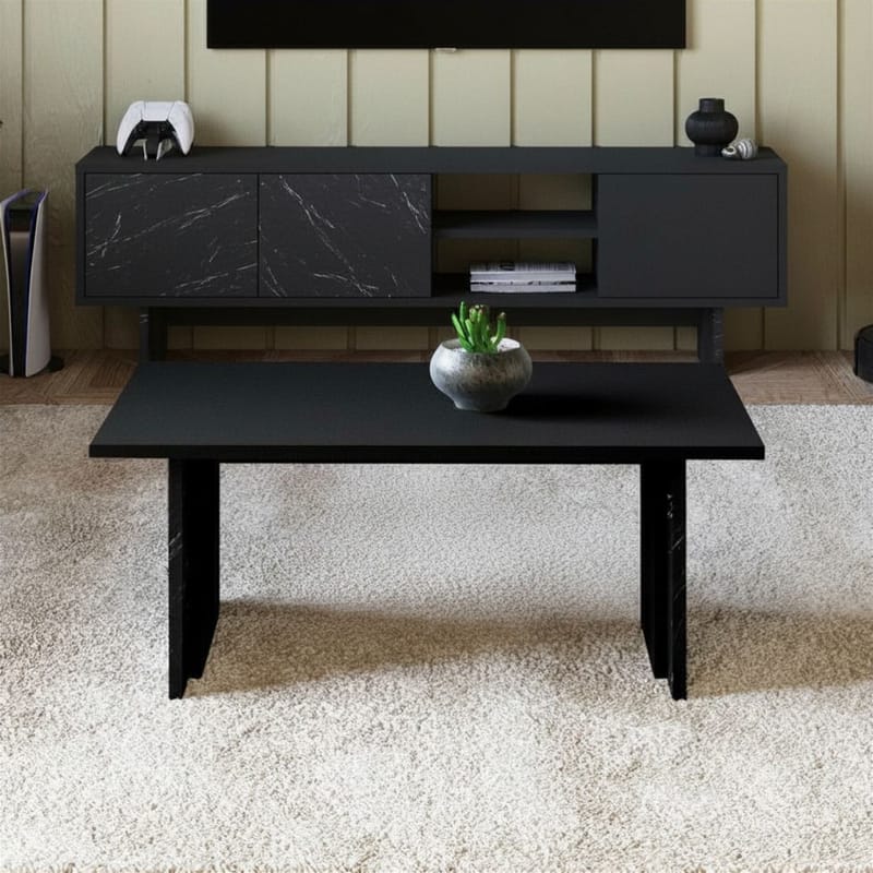 Sofabord Homitis Ravello (90 x 40 x 50 cm) Sort marmor - Møbler - Borde - Sofabord