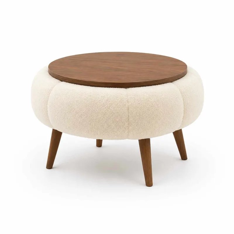 Sofabord Homitis Papatya 60 (Ø60 x H44 cm) Creme valnød, undefined