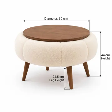 Sofabord Homitis Papatya 60 (Ø60 x H44 cm) Creme valnød - Møbler - Borde - Sofabord
